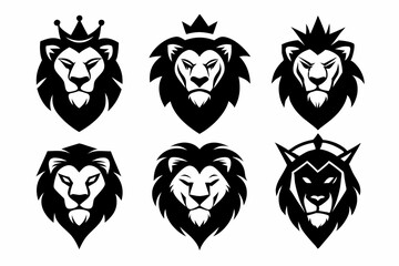 Obraz premium Lion King face logo icon silhouette vector bundle
