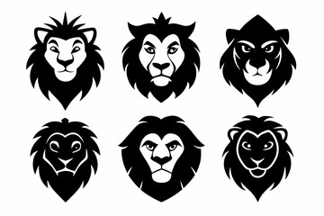 Lion King face logo icon silhouette vector bundle