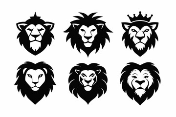 Lion King face logo icon silhouette vector bundle