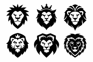 Lion King face logo icon silhouette vector bundle
