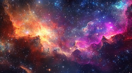 Fototapeta premium Cosmic Nebula with Bright Stars and Colorful Gas Clouds in Space