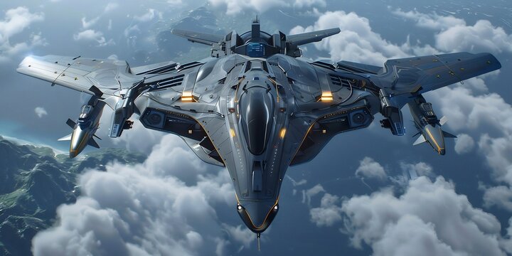 Electronic warfare aircraft infused intelligence sharp gaze of golden eagle wingspan extended advanced sensor array scan battlefield sky disrupting enemy communication while swooping unparalleled