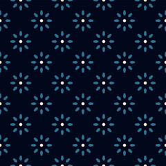Cute small blue flowers motif doodle shapes pattern continuous classic background. Modern decoration ditsy floral fabric design textile swatch all over print block. Easy to recolor vector graphic.
