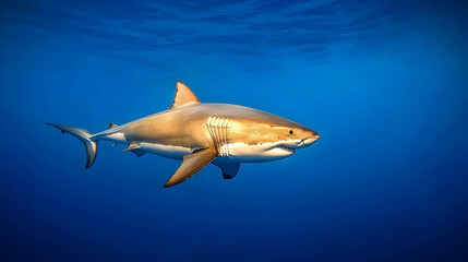 Obraz premium Great White Shark Underwater Profile View