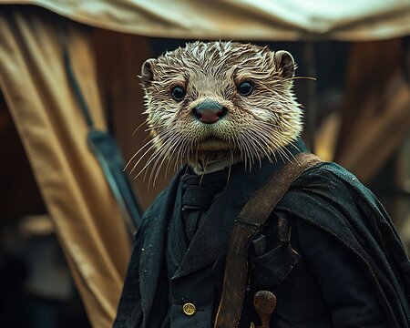 An anthropomorphic otter is dressed in classic formal attire