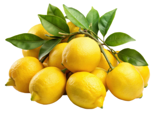 Freshly Picked Lemons on the Branch with Green Leaves a Bunch of Yellow Citrus Fruits