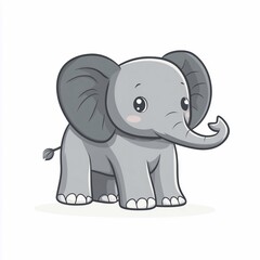Cute cartoon elephant standing and smiling in a simple, colorful style perfect for children's illustrations or decorations