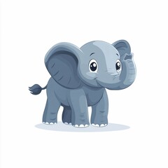 Obraz premium Cute cartoon elephant standing playfully against a white background with friendly expression and lively posture