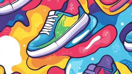 Colorful Abstract Sneaker Pattern with Vibrant Fluid Shapes