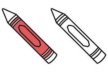 Two Crayons Red Colored & Outline Style with Transparent Background Design