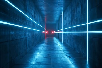 A secure perimeter surrounded by laser beams, each beam glowing as it scans for unauthorized entries, symbolizing high-tech defense