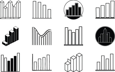 Bar Charts, Column Graphs, Data Visualization, Business Analytics Icons Set