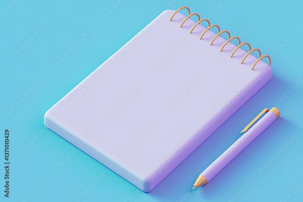 Poster minimalist workspace with blank notepad and pen on a blue background write your ideas