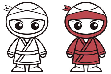 Cartoon Ninja Character White & Red Outfit, Masked Warrior, Isolated on White
