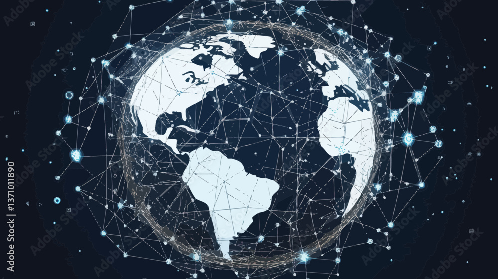 Poster abstract polygonal low poly earth with connecting dots and lines, wireframe futuristic global connec