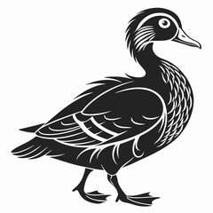 Mandarin duck black silhouette icon vector