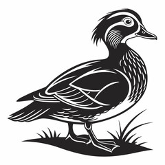 Mandarin duck black silhouette icon vector