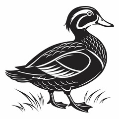 Mandarin duck black silhouette icon vector