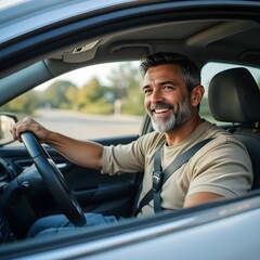 happy young man driving a car