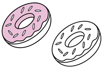 Outline Donuts Frosted Pink and Line Art Icons on Transparent Background Design