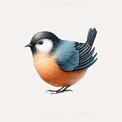 A pair of lovely rustic birds, painted in soft watercolor tones, sitting among spring flowers. Suitable for invitations, prints, or seasonal greeting cards