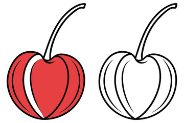 Cartoon Cherry Red and Outline Version with Transparent Background Isolated
