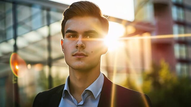 Junger Gesch&auml;ftsmann im Sonnenuntergang