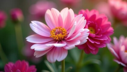 Obraz premium Full bloom ranunculus, vibrant pink and white petals , flower crown, pastel