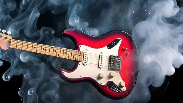 Elektrische Gitarre mit Wassereffekt vor schwarzem Hintergrund