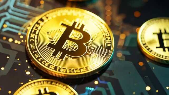 Goldene Bitcoin M&uuml;nze in digitaler Darstellung