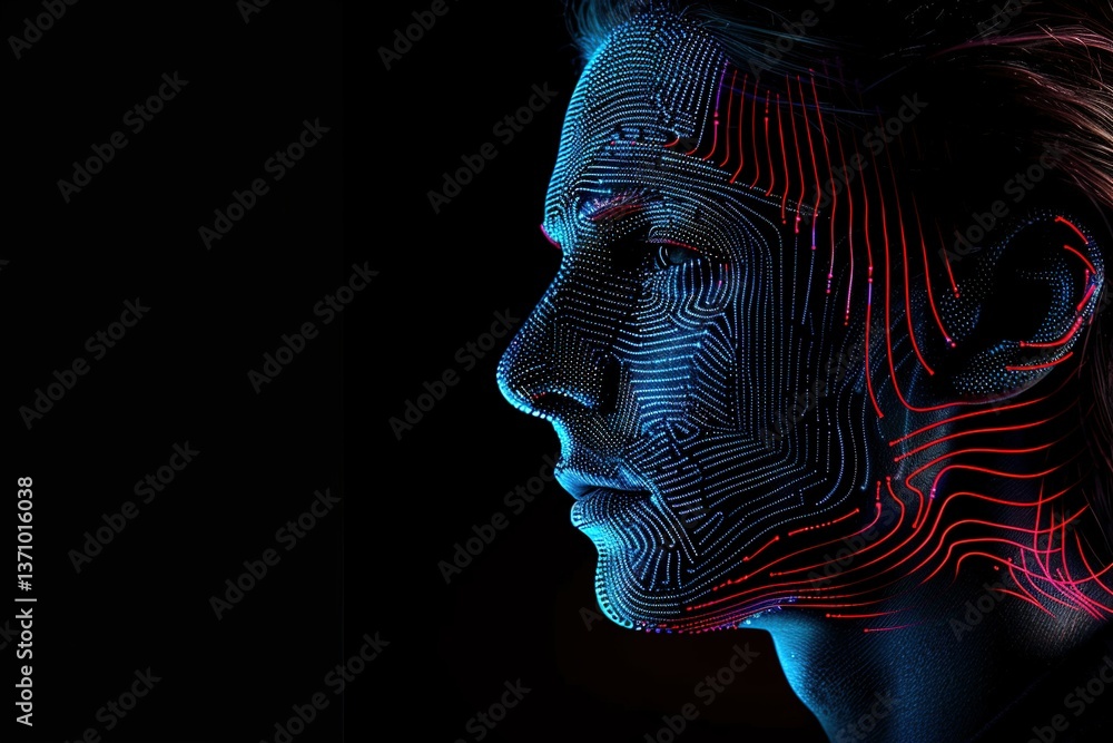 Aufkleber abstract human face with digital patterns futuristic rendering against black backdrop