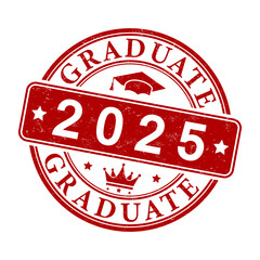 Graduate 2025. An impression of a round seal with scuffs. The idea for graduation cards, banners, labels, stickers, websites, social networks and creative design