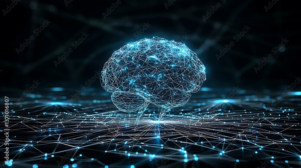 Poster digital brain network. complex interconnected neural pathways visualized