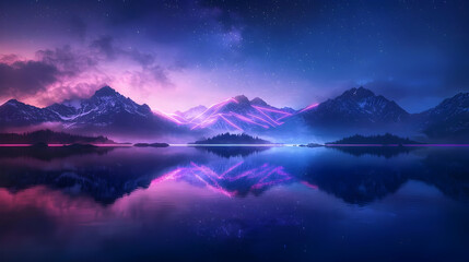 Starry Mountain Landscape Reflection At Night