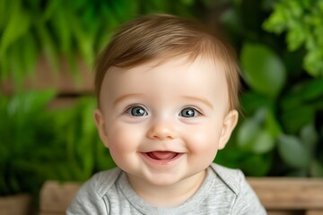 Baby Smiles in Green Setting