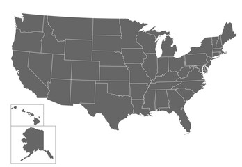 A map of the United States divided into states. The United States of America is divided into the administrative borders of the states.