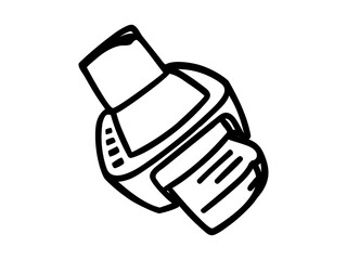 Black and White Hand-Drawn Printer Icon – Sketch-Style Office Printing Device Illustration