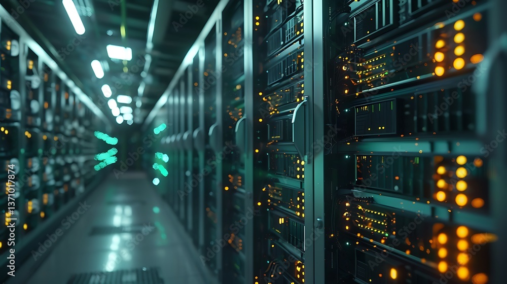 Aufkleber high-tech mining farm with rows of powerful computers and servers mining digital coins