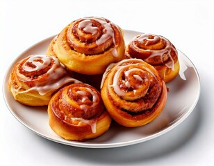 Fototapeta premium Glazed Cinnamon Rolls on White Plate, High-Quality Image