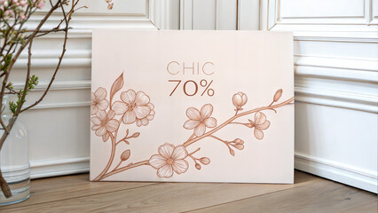 Elegant floral sale banners with 70% discount in soft pastel tones, feminine spring style

