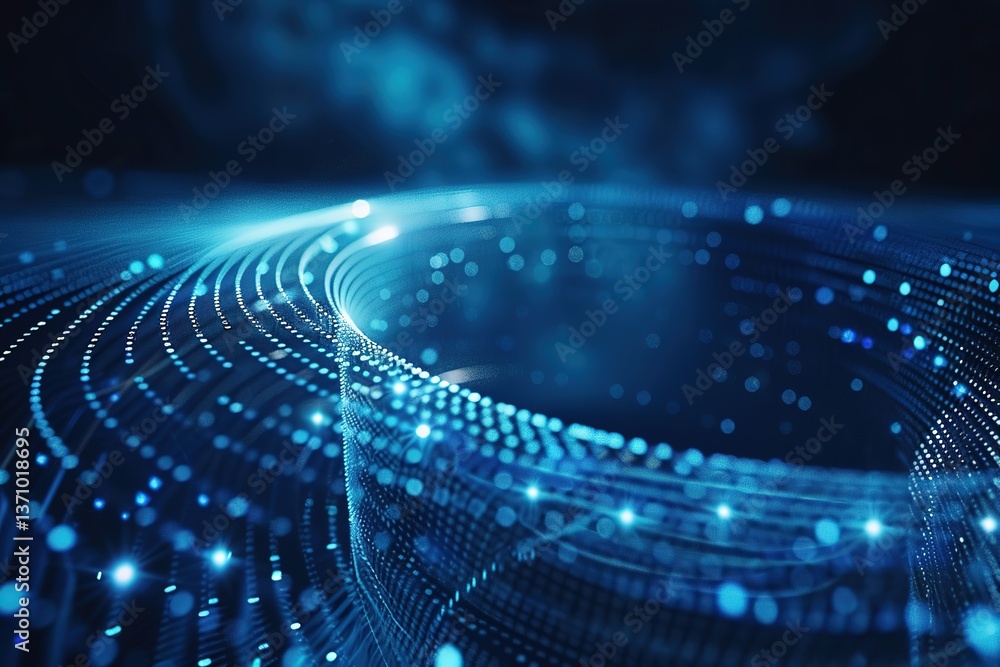 Poster abstract blue digital network background with glowing dots and lines technology