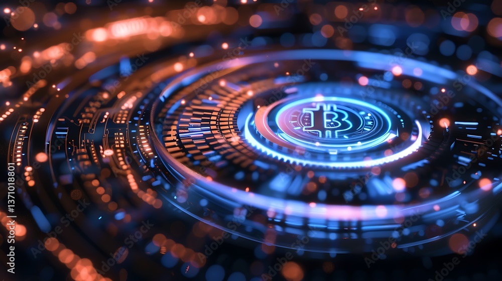Poster illustration of a digital coin with security features, representing safe and secure crypto transacti