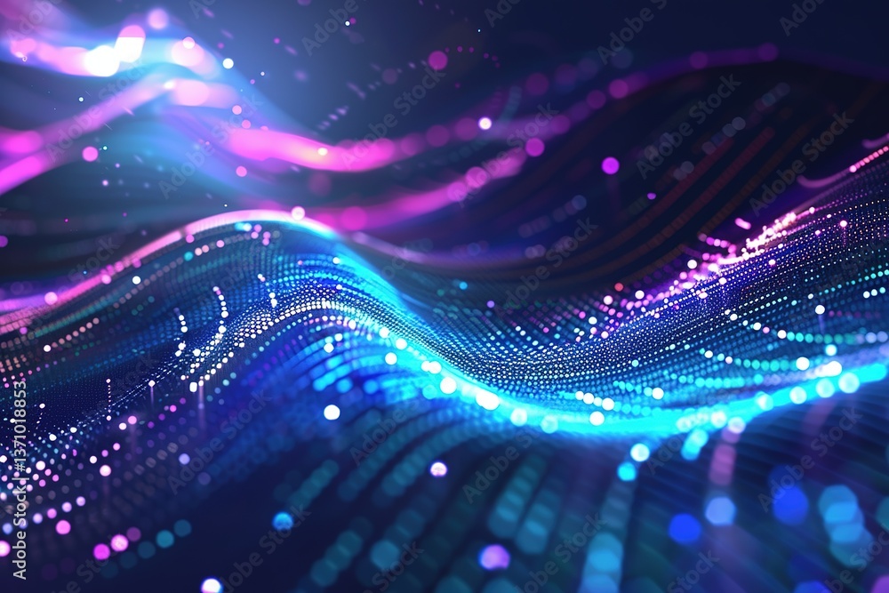 Poster abstract network of interconnected digital nodes simulating data flow and connectivity