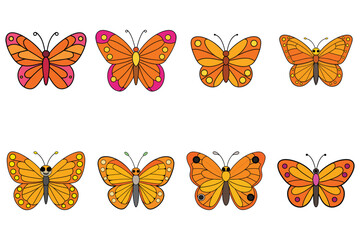 Colorful Set of Butterflies in a Beautiful Spring Collection
