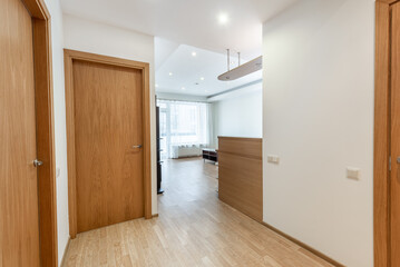 Modern Home Minimalist Apartment Entrance with Wood Doors and Open Living Space