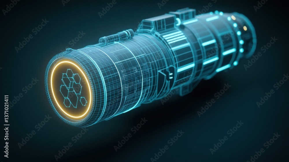 Poster a hyper-detailed 3d wireframe model of a next-generation spacecraft, showcasing modular design