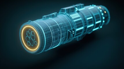 A hyper-detailed 3D wireframe model of a next-generation spacecraft, showcasing modular design