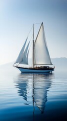 Fototapeta premium Sailboat glides effortlessly across a calm sea.