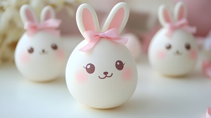 Cute Easter Bunny Eggs on White Surface