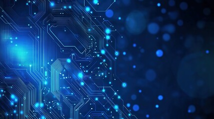 Obraz premium Detailed blue circuit board with glowing lights conveys technology and connectivity